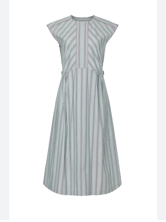 Aknvas Dresses & Skirts - Aknvas Green & White Striped Pleated Midi Dress Size M Designer Retail $695